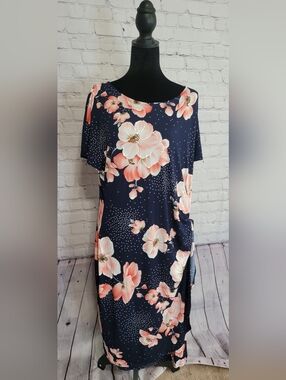Robbie Bee Navy With Pink Floral Dress. NWT XL